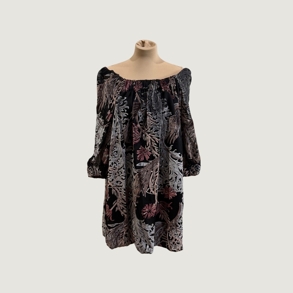 Walter Burnout Velvet Floral Dress Off Shoulder Boho Dark Romantic Witchy Small